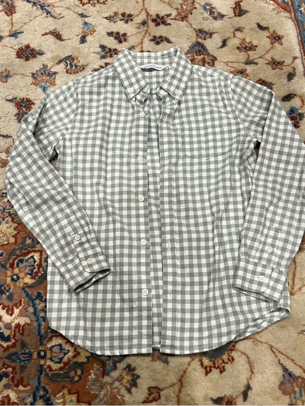 Janie and Jack Light Green and White Gingham Button-Down Shirt